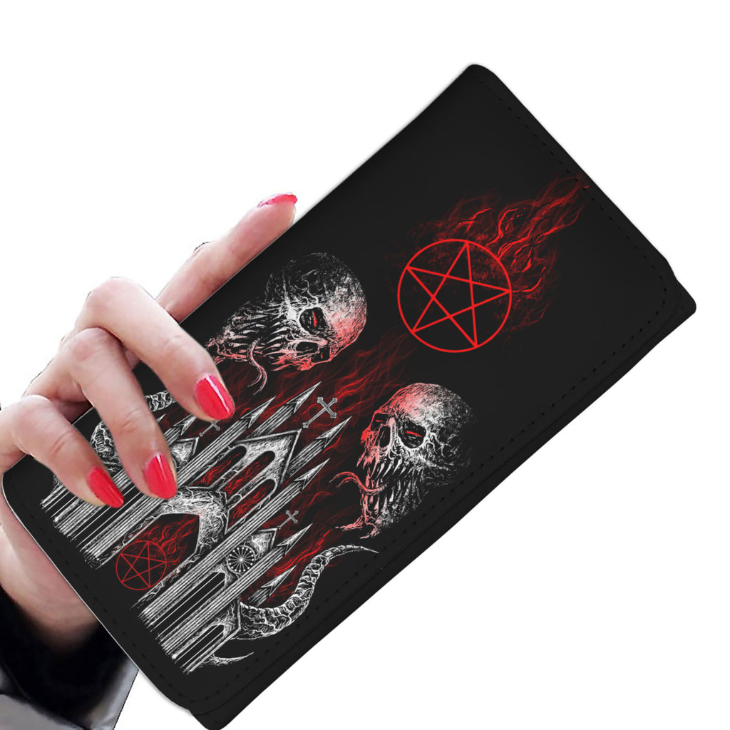 Skull Demon Satanic Pentagram Flame Church Women's Wallet