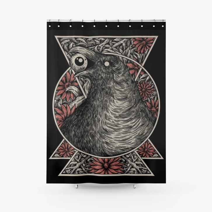 Gothic Black Crow Eye Textured Fabric Shower Curtain Color Version