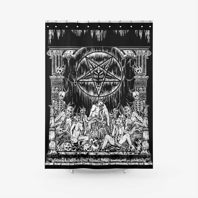 Skull Satanic Pentagram Drip Demon Lust Shrine Textured Fabric Shower Curtain