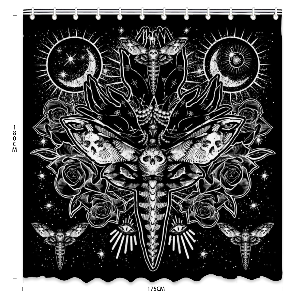 Skull Moth Secret Society Occult Style Shower Curtain 71" x 69"