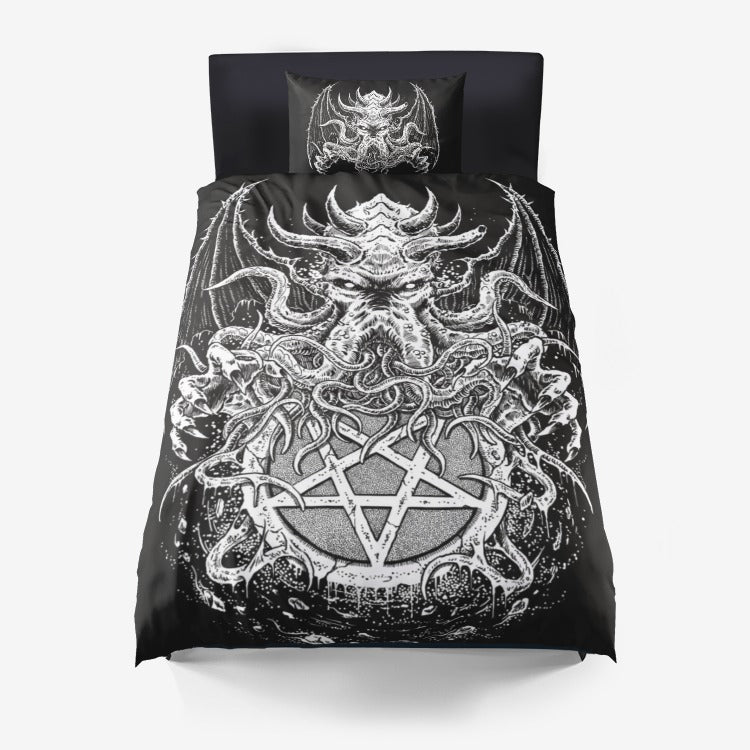 Satanic Inverted Pentagram Demon Skull Octopus 3 Piece Duvet Set