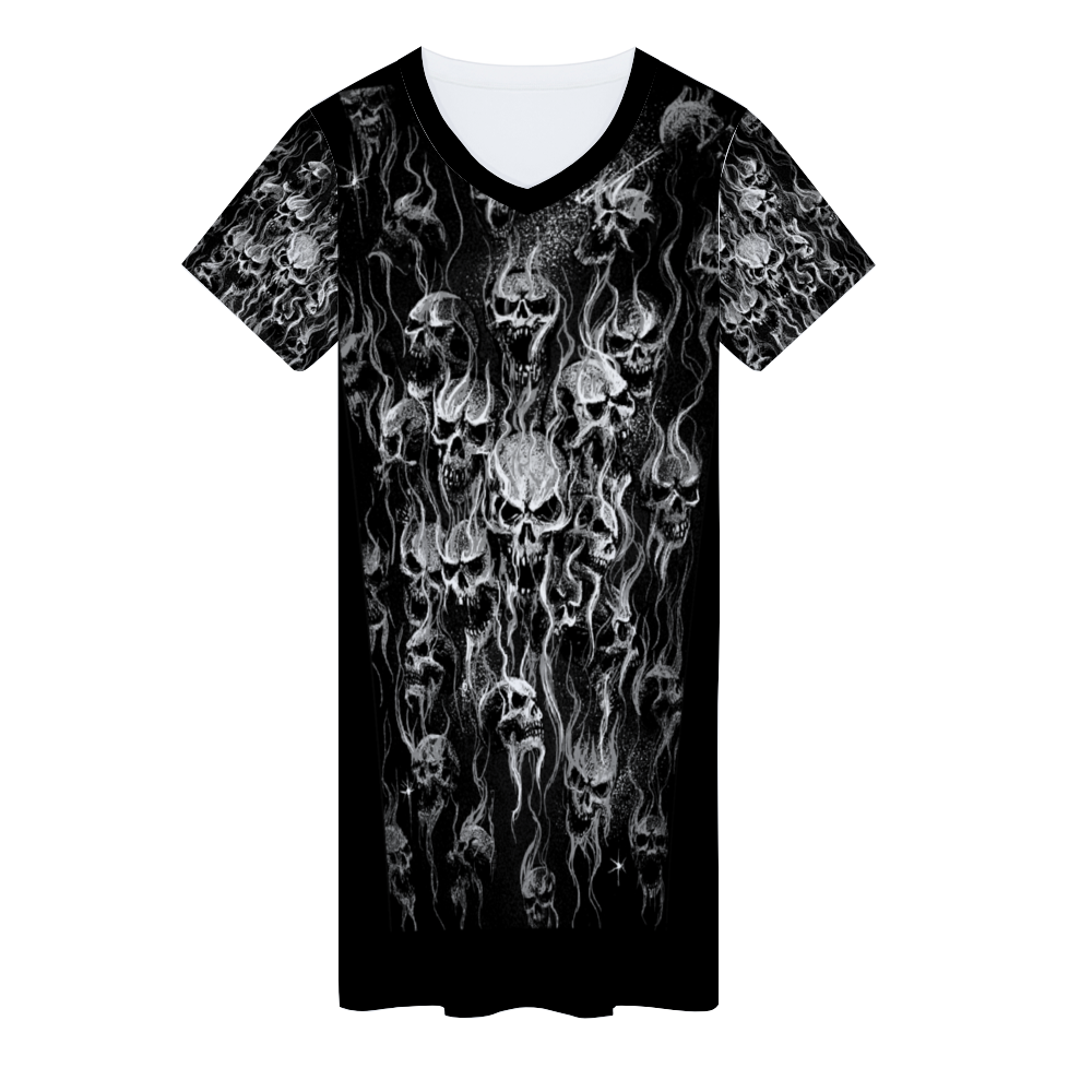 Smoke Skull Custom Women's All Over Print V-neck Short Sleeve Mini Dress