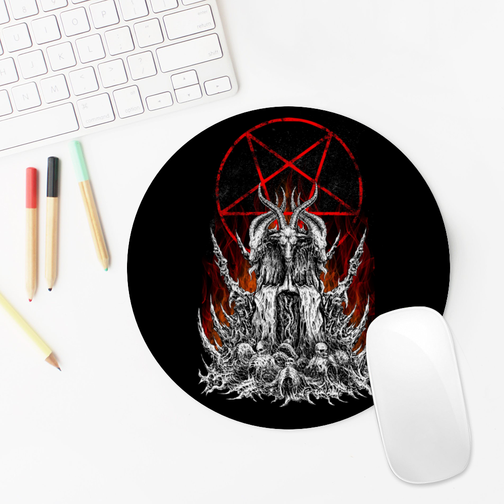 Skull Satanic Goat Satanic Pentagram Flame Round Non-slip Waterproof Mouse Pad