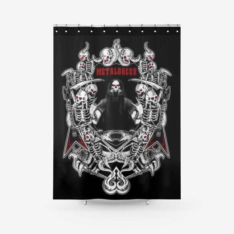 Metalbreed Skull Guitar Textured Fabric Shower Curtain Red Version