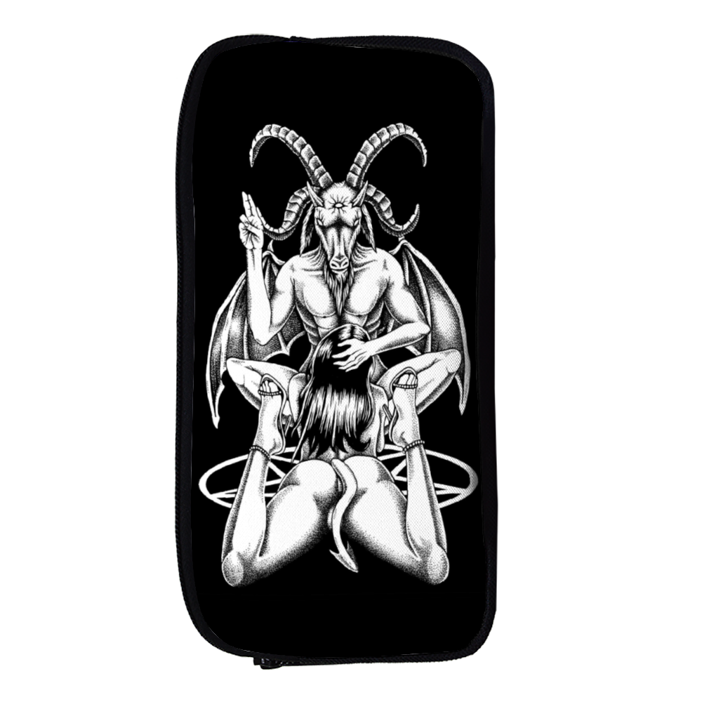 Satanic Pentagram Satanic Baphomet Goat Lust God Pencil Case Make Up Bag Large Capacity Organizer with Double Zipper