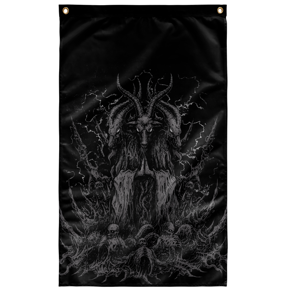 Skull Satanic Goat Wall Flag Killer Grey White Eye Version