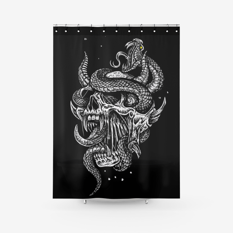 Skull Demon Serpent Textured Fabric Shower Curtain