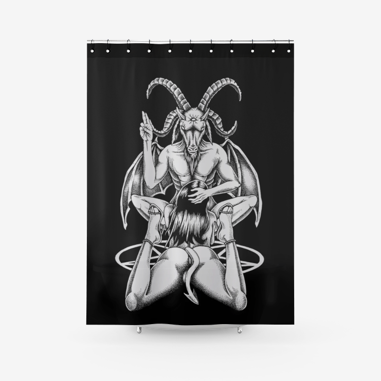 Satanic Pentagram Satanic Goat Lust God Textured Fabric Shower Curtain Black And White