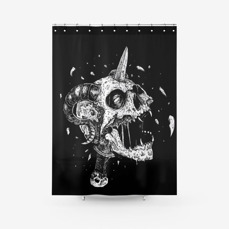 Skull Exploding Demon Dagger Textured Fabric Shower Curtain