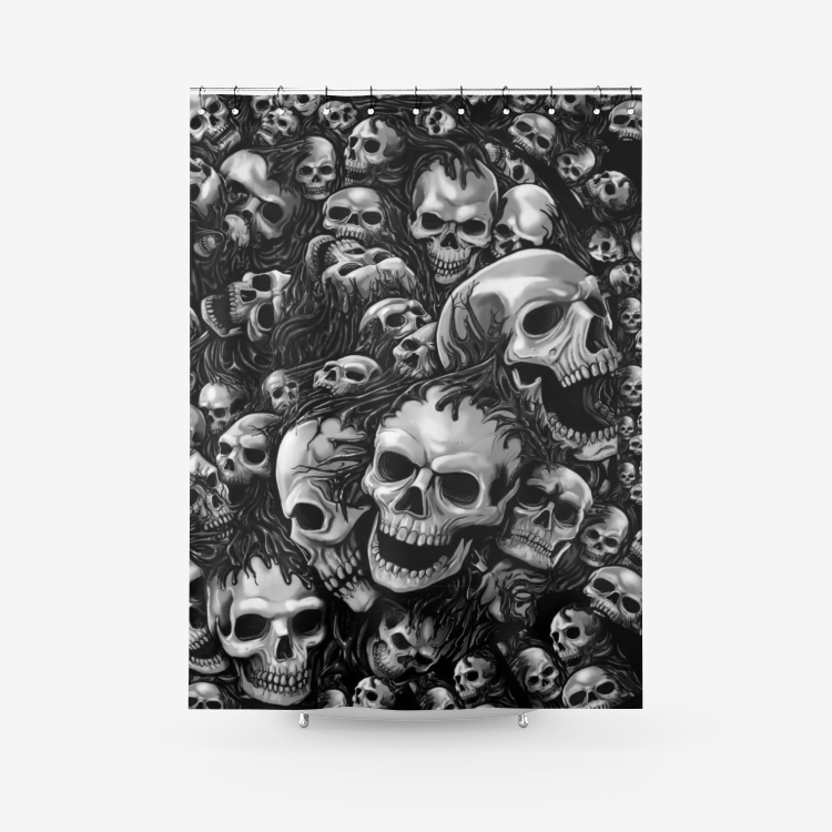 Silver Skull Pile Textured Fabric Shower Curtain