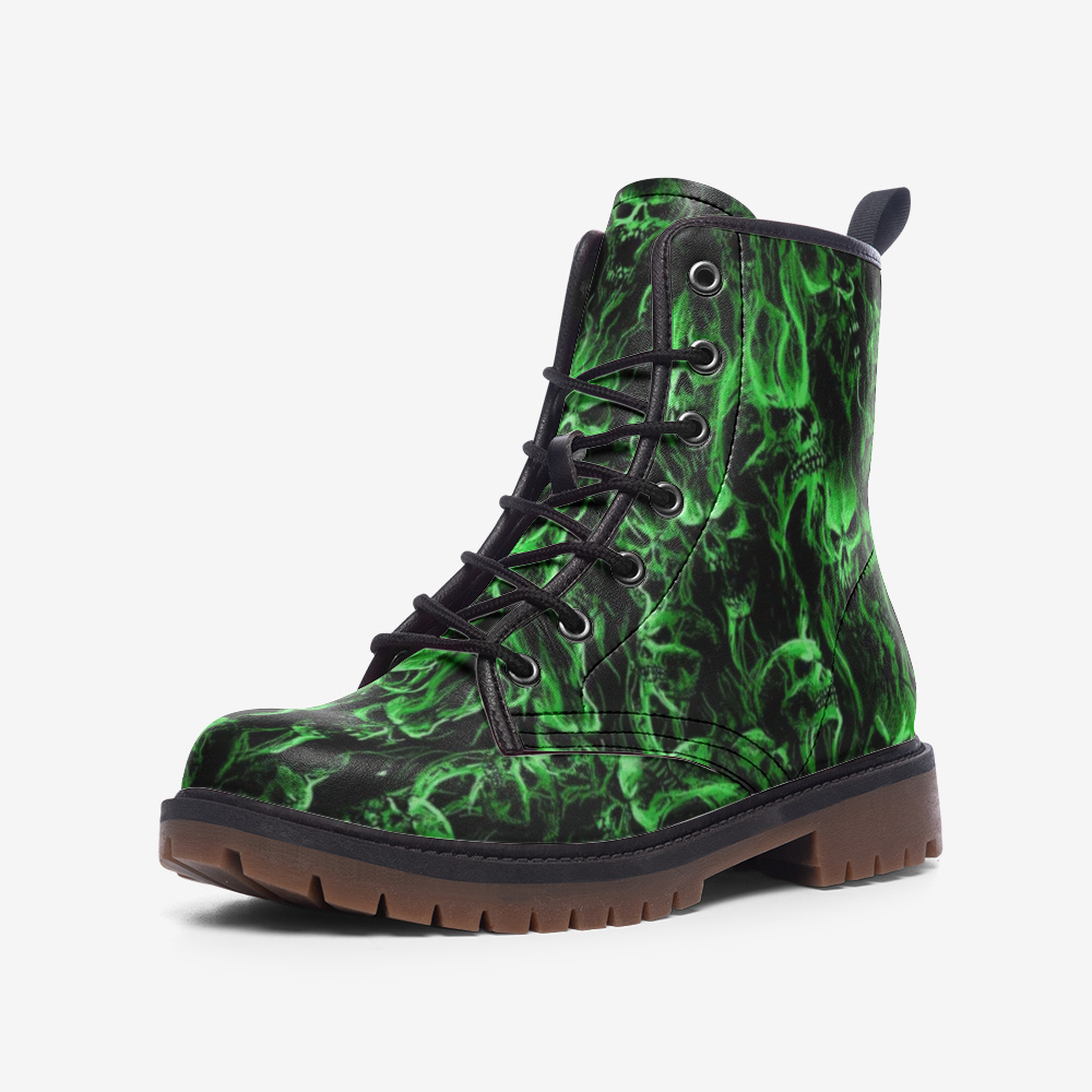 Skull Smoke Exotic Punk Green Casual Leather Lightweight boots MT