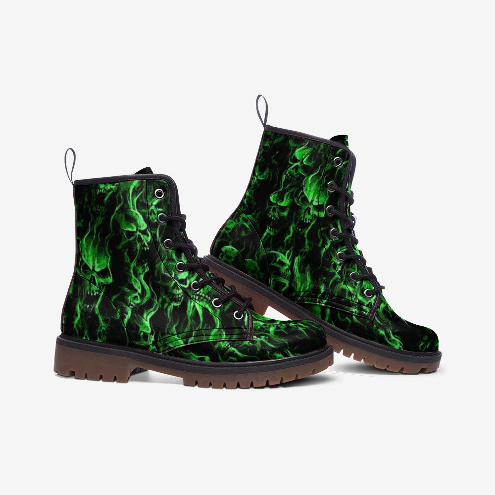 Skull Smoke Exotic Punk Green Casual Leather Lightweight boots MT