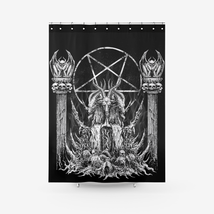 Skull Satanic Goat Satanic Pentagram Textured Fabric Shower Curtain