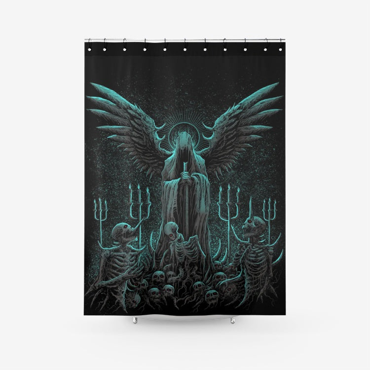 Skull Skeleton Gothic Hooded Wing Demon Sword Awesome New Color Textured Fabric Shower Curtain