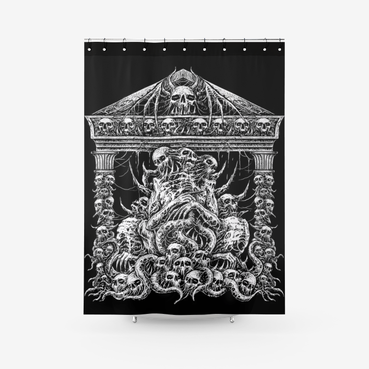 Skull Skeleton Gothic Bat Skull Death Shrine Textured Fabric Shower Curtain