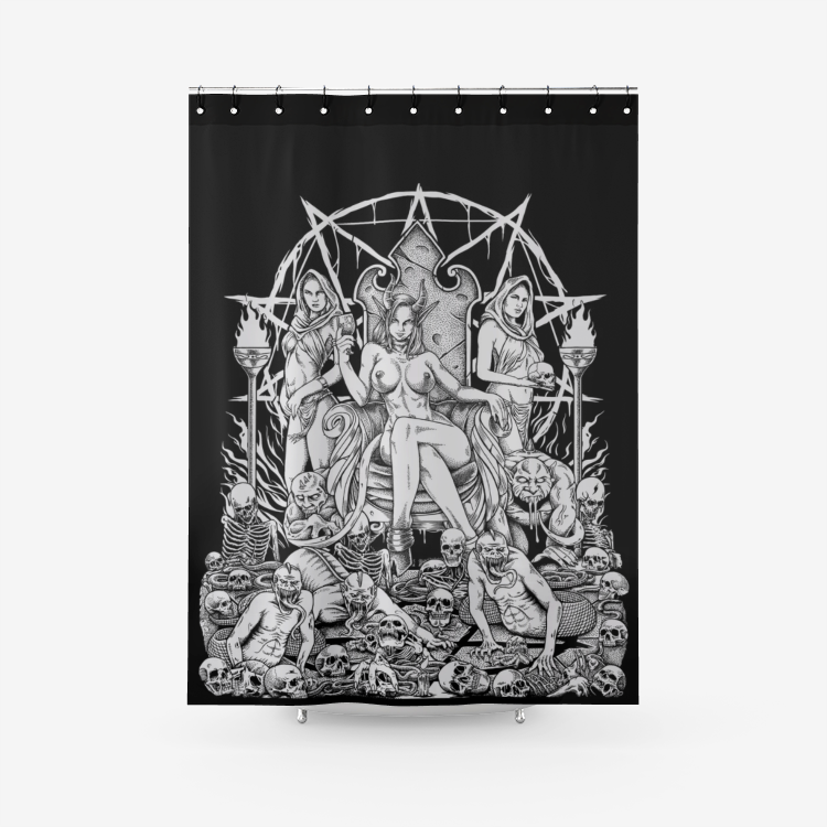 Skull Demon Flesh Gluttony Throne Textured Fabric Shower Curtain Black And White
