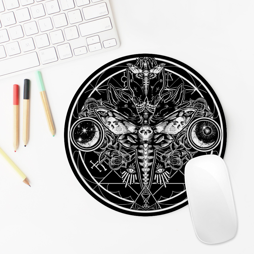 Skull Moth Secret Society Round Non-slip Waterproof Mouse Pad