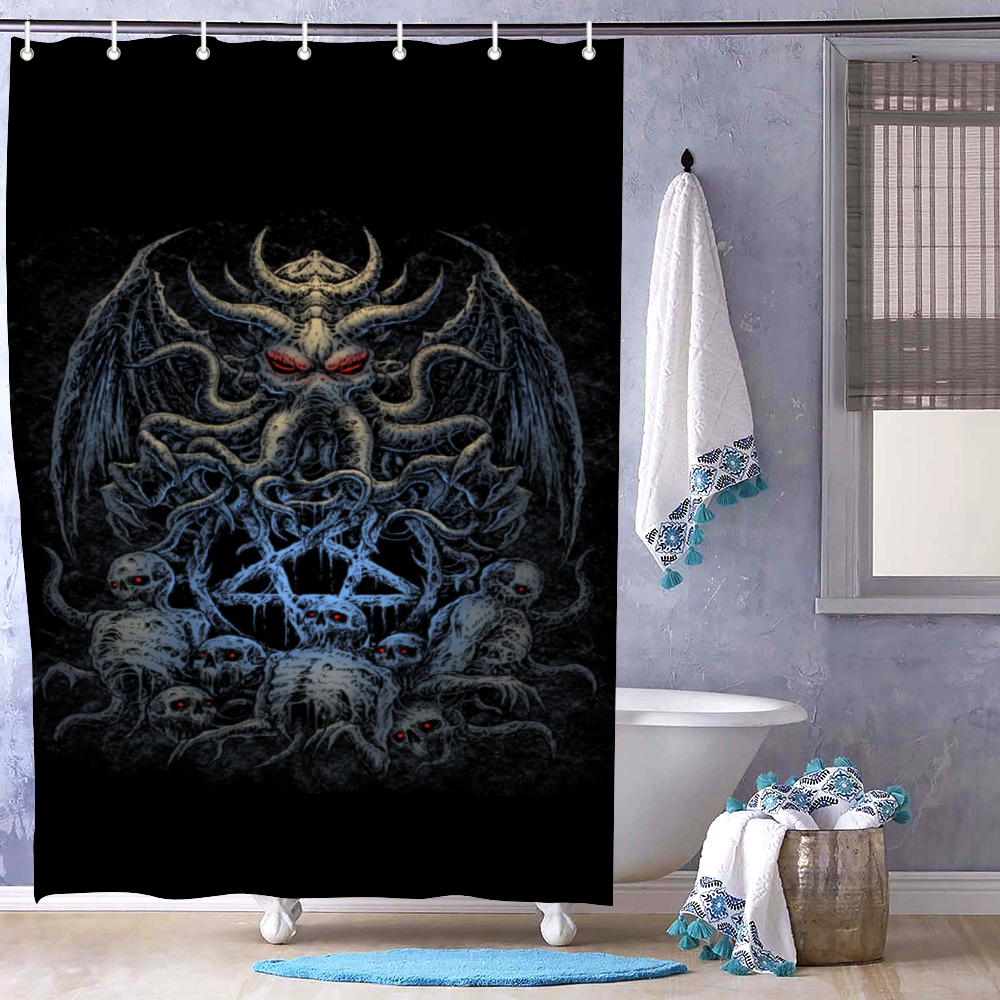 Skull Demon Octopus Bachelor Size Shower Curtain 35.4" x 71" Awesome Night Blue