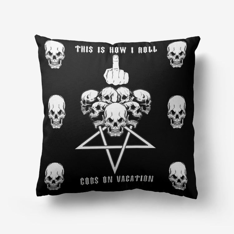 Satanic Skull Inverted Pentagram This Is How I Roll Gods On Vacation Hypoallergenic Throw Pillow