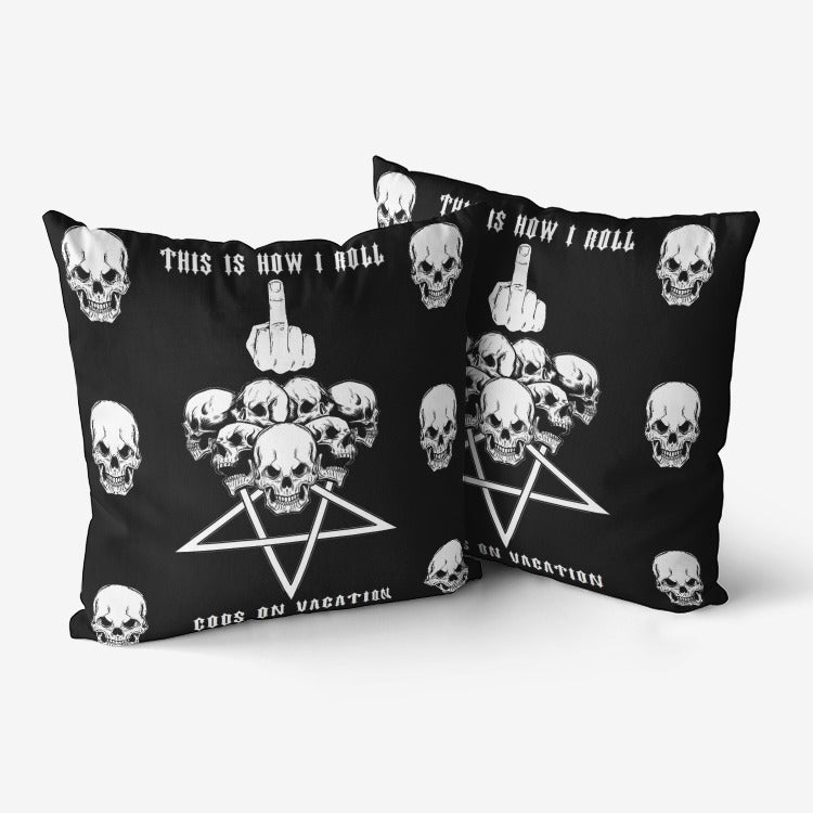 Satanic Skull Inverted Pentagram This Is How I Roll Gods On Vacation Hypoallergenic Throw Pillow