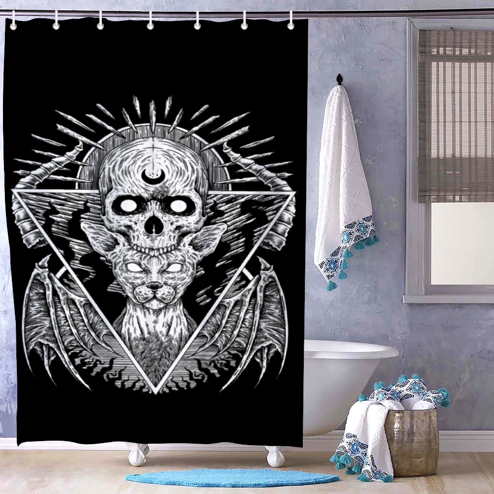 Skull Goth Cat Occult Bachelor Size Shower Curtain 35.4" x 71"