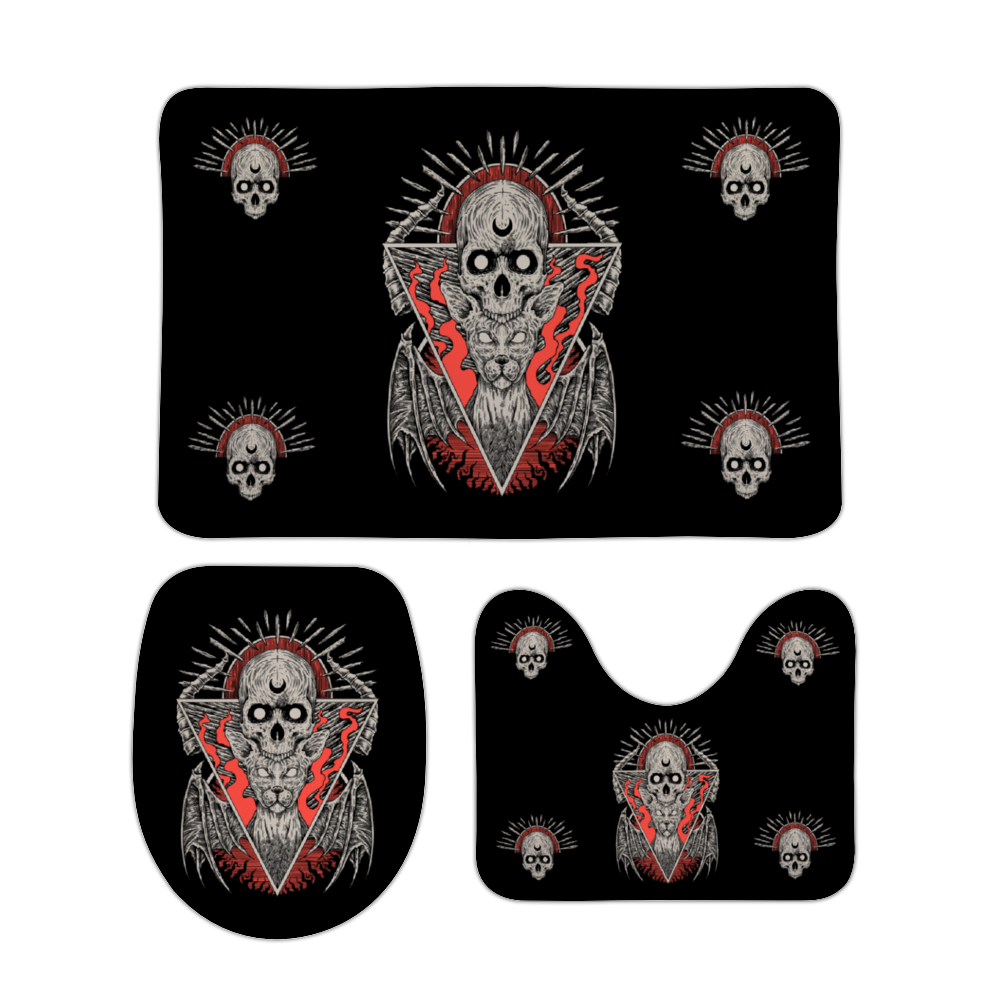 Goth Skull Cat Coral Velvet Floor Mat Three Set