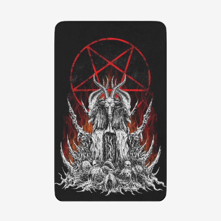 Skull Satanic Goat Satanic Pentagram Flame 18" x 30" Microfiber Chevron Non-Slip Soft Bath Kitchen Mat