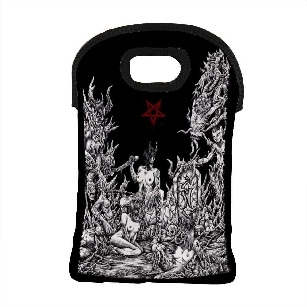 Skull Satanic Unholy Evening Lust Wine Bag-Double Bottle 10" x 13"