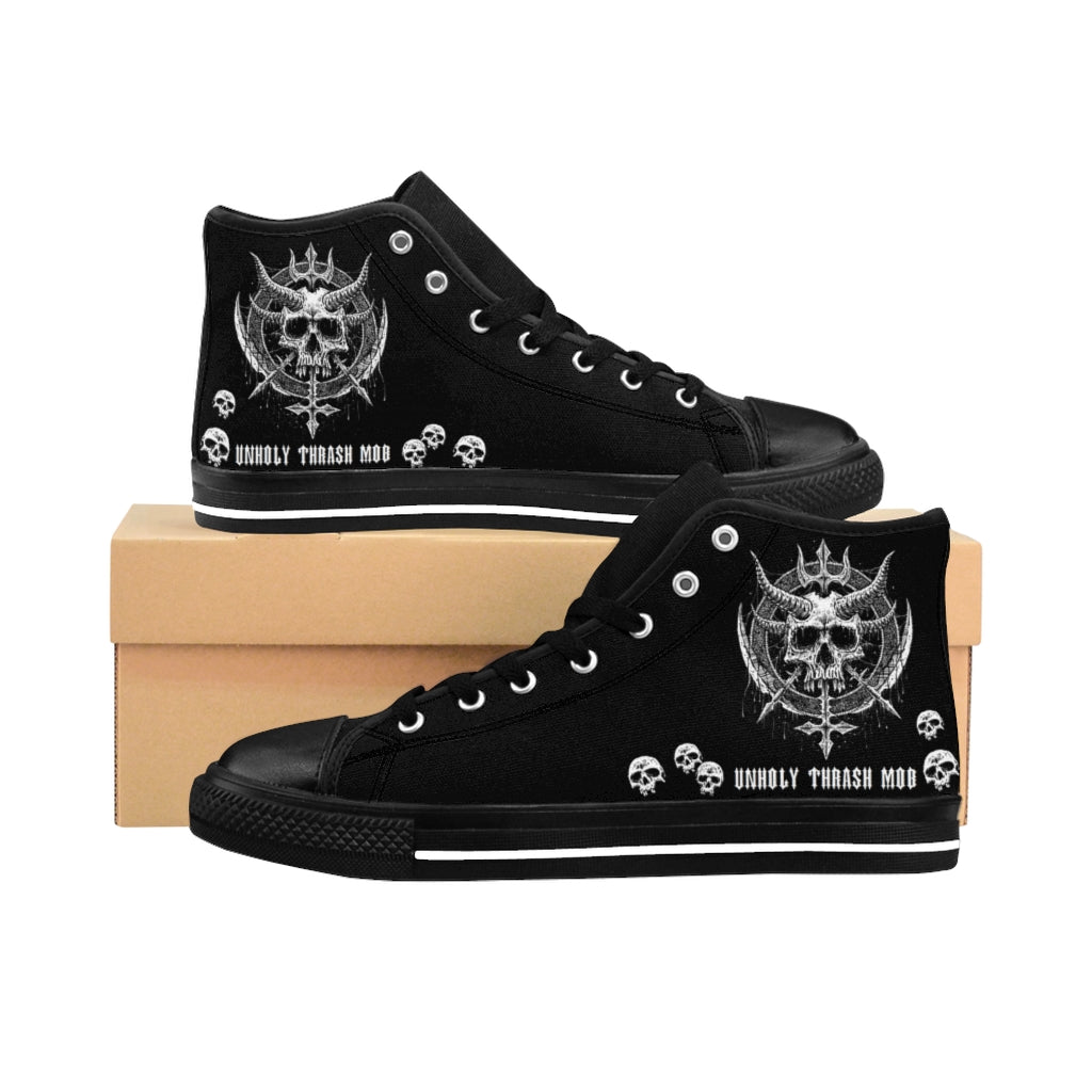 Horned Skull Inverted Cross Knife Unholy Thrash Mob Mens High Tops