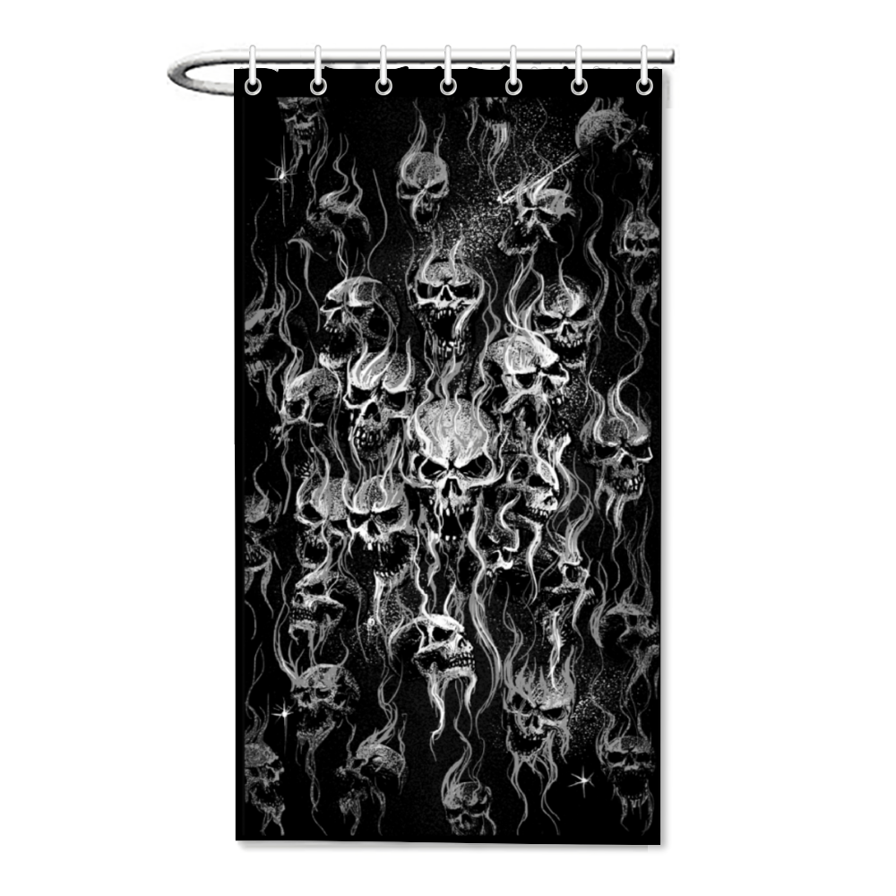 Smoke Skull Bachelor Size Shower Curtain 35.4" x 71" Black And White