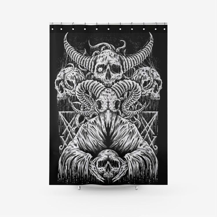 Skull Demon Satanic Goat Textured Fabric Shower Curtain