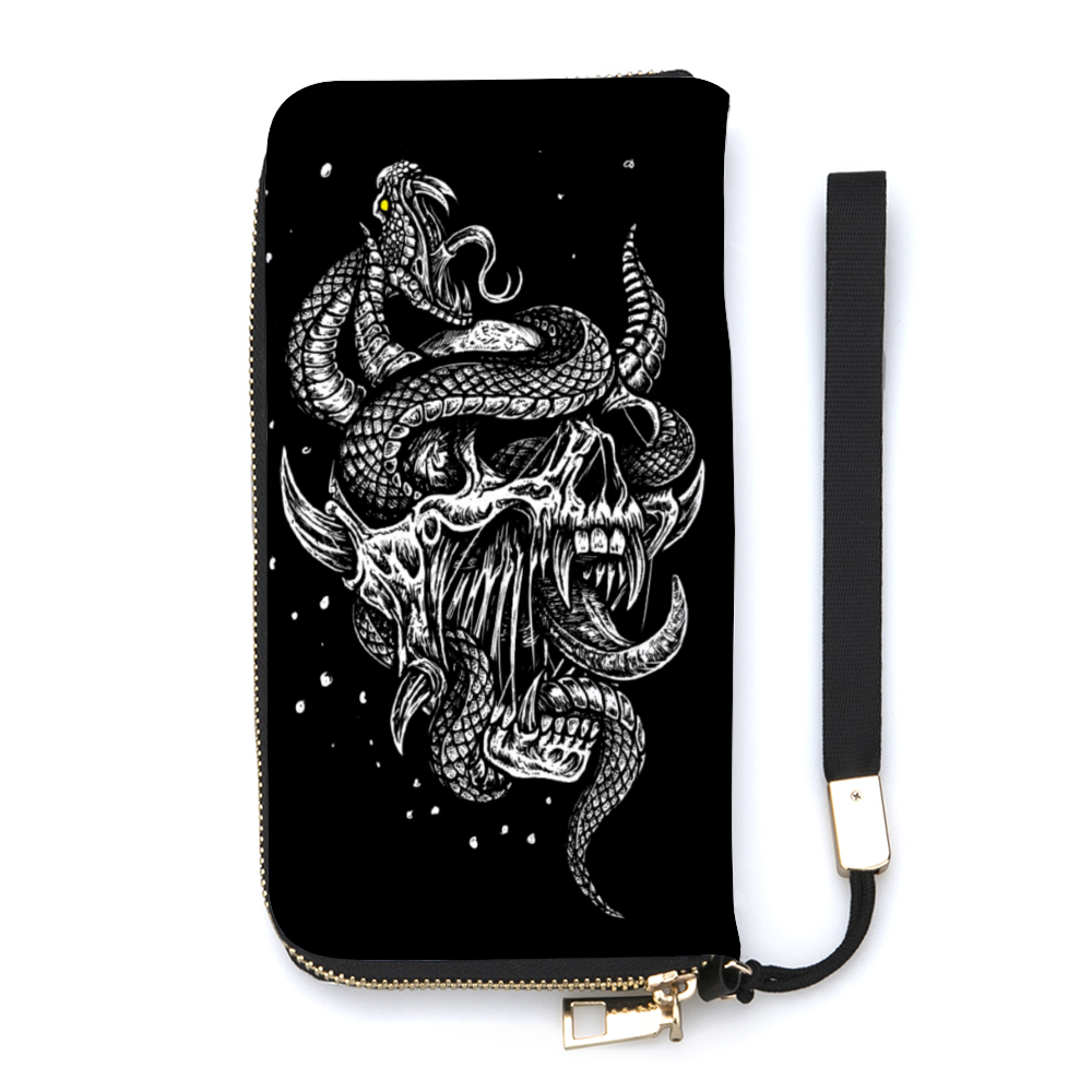 Skull Glowing Demon Eye Serpent Long PU Wallet with Credit Card Holders Money Organizer Zipper Purse
