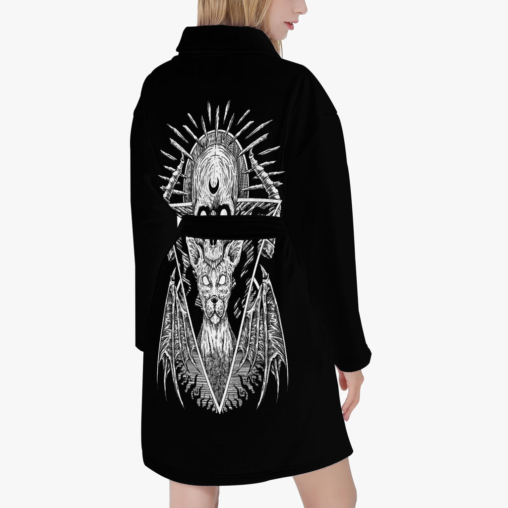 Skull Occult Goth Cat Women's Loose-fitting Bathrobe Black Sleeve Version