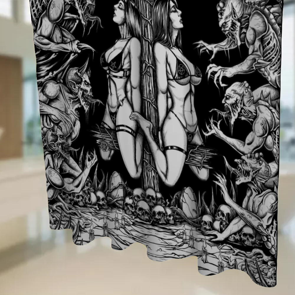 Skull Satanic Wood Inverted Cross Demon blitzkrieg Custom Waterproof Shower Curtain 71" x 69"