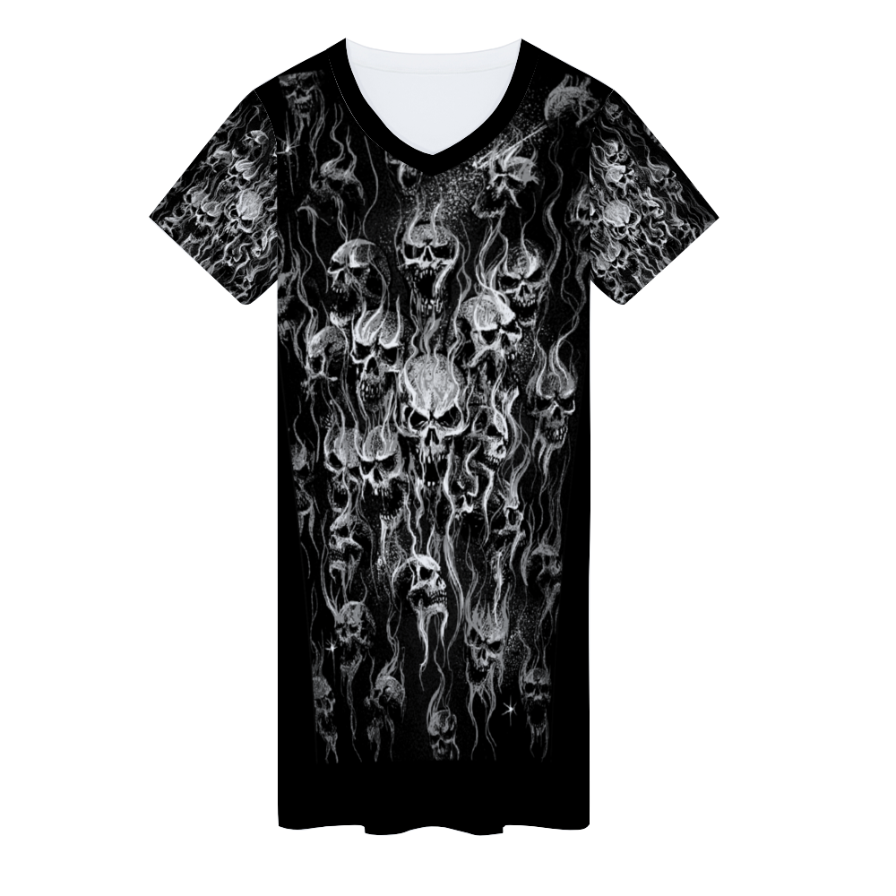 Smoke Skull Custom Women's All Over Print V-neck Short Sleeve Mini Dress