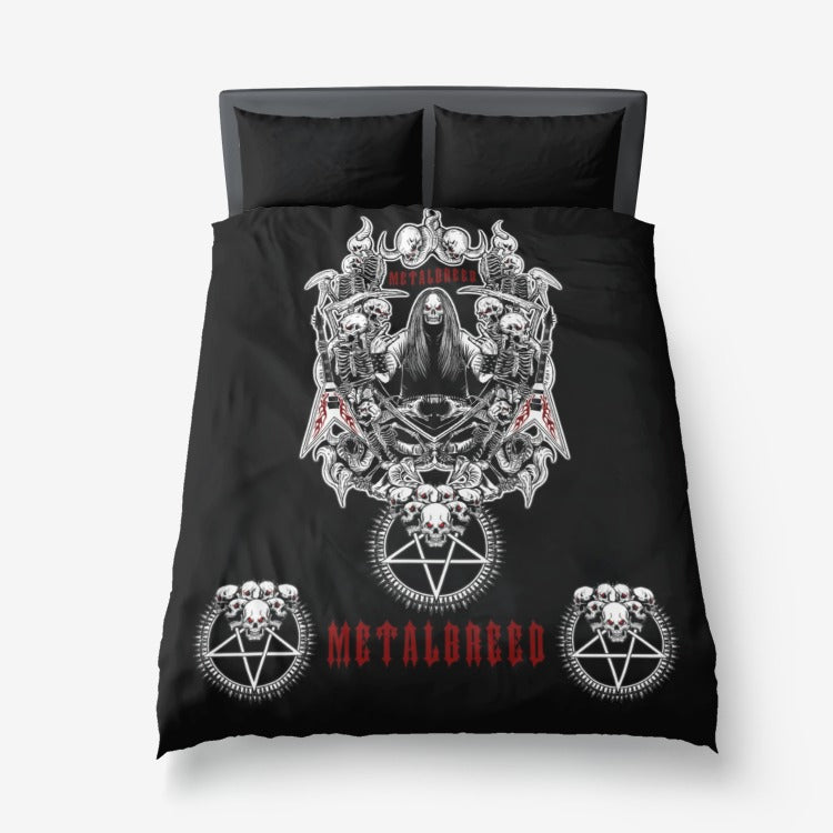 Metalbreed Skull Guitar Red And Black Version 3 Piece Microfiber Duvet Set