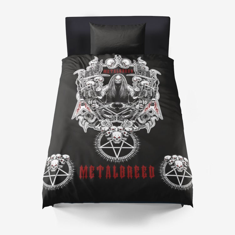 Metalbreed Skull Guitar Red And Black Version 3 Piece Microfiber Duvet Set