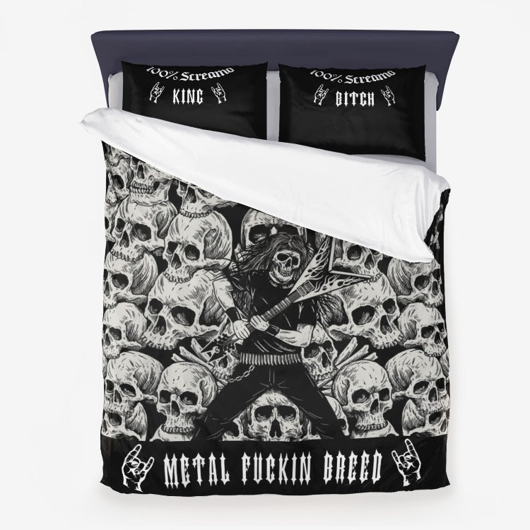 Skull Guitar Heavy Metal Music Thrash Metal Death Metal 3 Piece Duvet Set If Purchasing Twin Or Single Please Provide Special Instructions If You Want The Men's Pillow Case Or Women's Pillow Case At Checkout