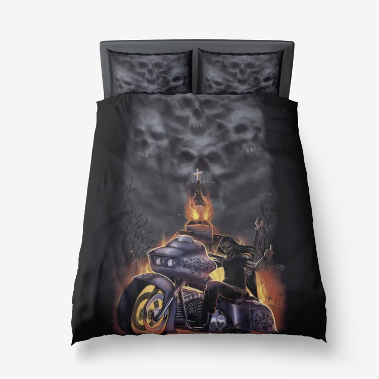 Skull Heavy Metal Thrash Metal Death Metal Biker Guitar 3 Piece Duvet Set