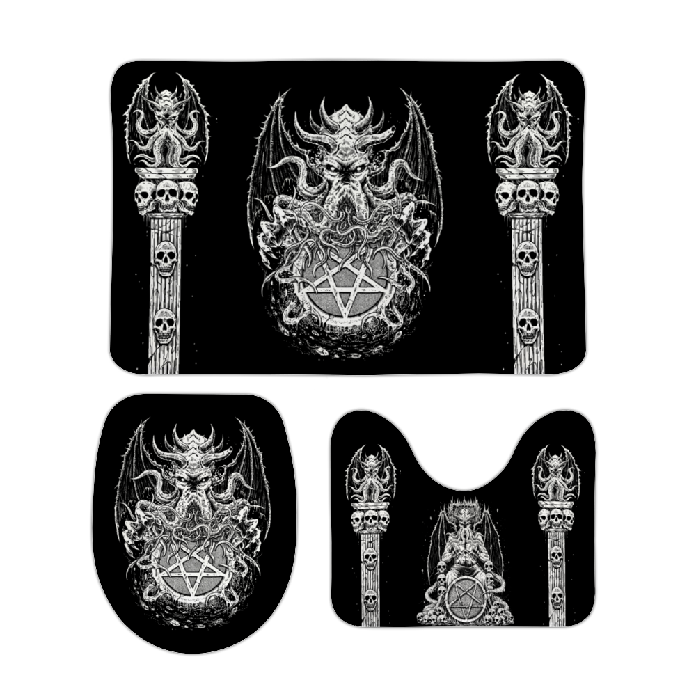 Skull Satanic Pentagram Ultimate Cthulhu Demon Octopus Coral Velvet Bathroom Set 3 Piece