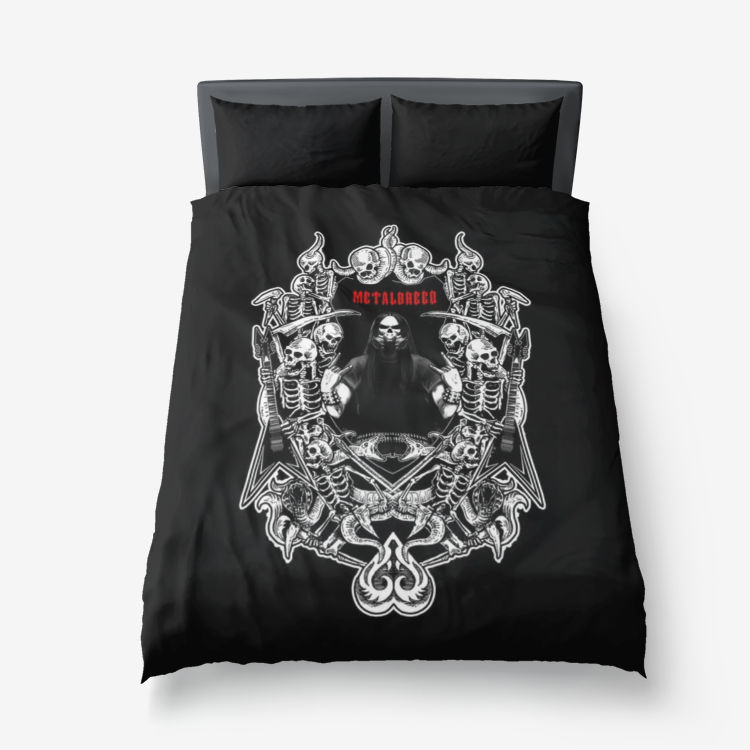 Metalbreed 3 Piece Bed Set Red Text White Guitar version