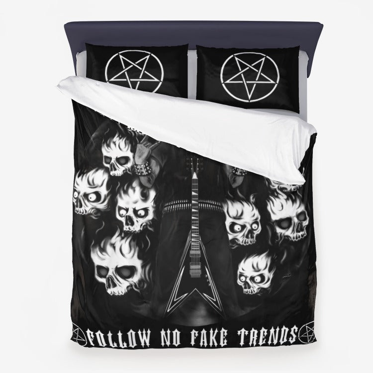 Metalbreed Skull Guitar Pentagram Heavy metal music Death metal Music Thrash Metal Follow No Fake Trends 3 Piece Bed Set