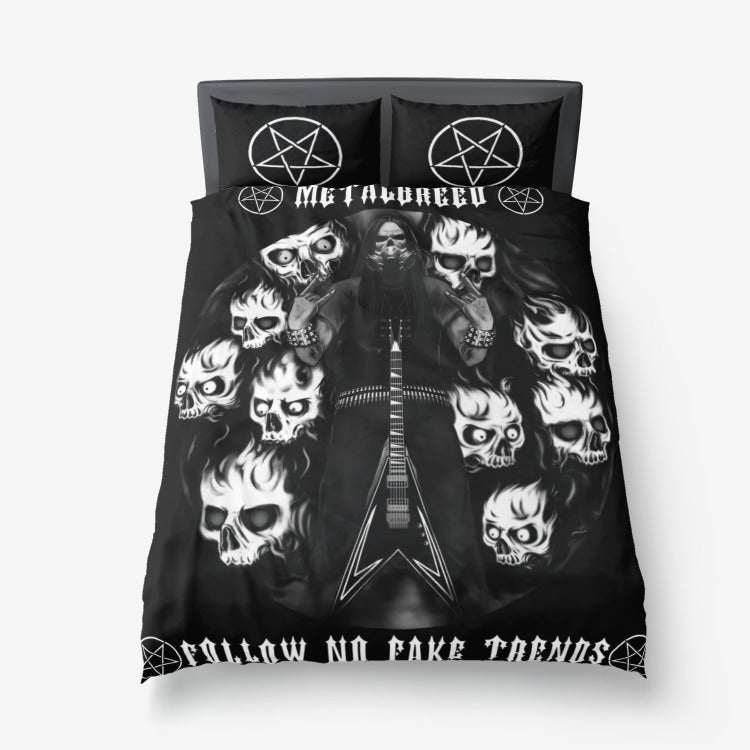 Metalbreed Skull Guitar Pentagram Heavy metal music Death metal Music Thrash Metal Follow No Fake Trends 3 Piece Bed Set