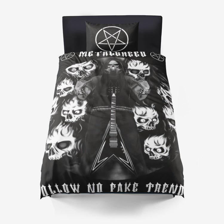 Metalbreed Skull Guitar Pentagram Heavy metal music Death metal Music Thrash Metal Follow No Fake Trends 3 Piece Bed Set