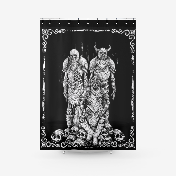 Skull Skeleton Viking Textured Fabric Shower Curtain