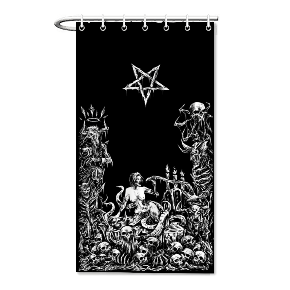 Skull Satanic Pentagram Demon Orgy Of The Damned Bachelor Size Shower Curtain 35.4" x 71"