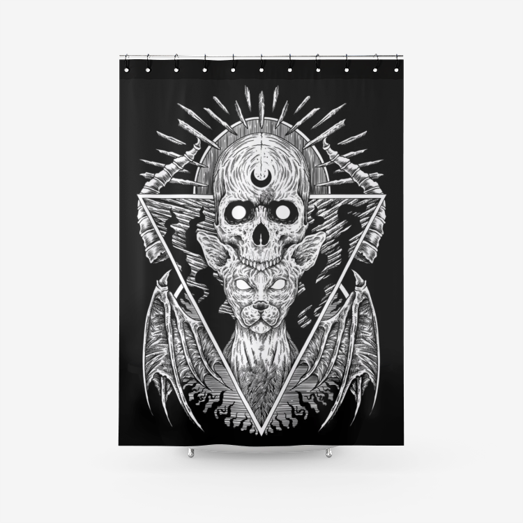 Skull Gothic Cat Textured Fabric Shower Curtain
