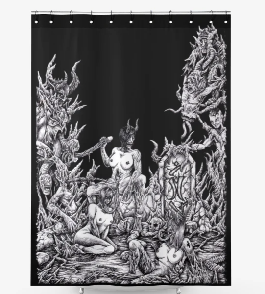Skull Satanic Demon Unholy Lust Textured Fabric Shower Curtain