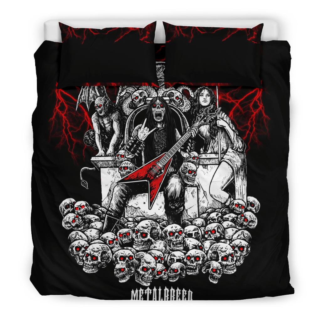 Skull Guitar Red Lightning Hell Throne Metalbreed 3 Piece Duvet Set