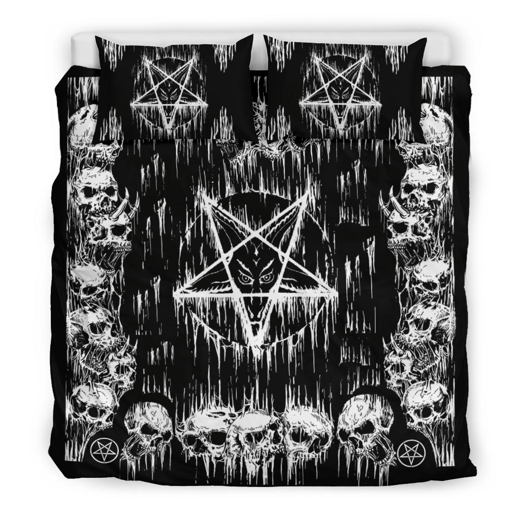 Satanic Skull Melting Inverted Pentagram 3 Piece Duvet Set